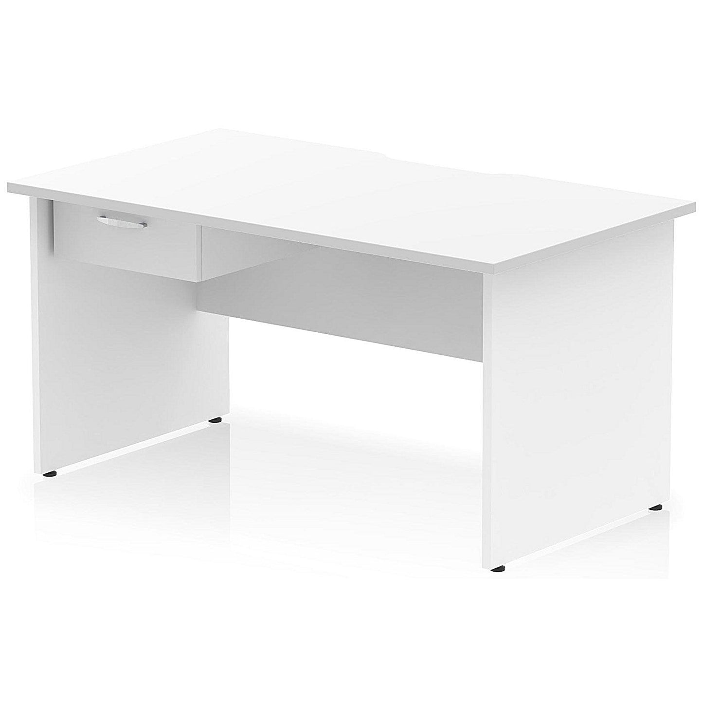 Impulse 1400mm Scalloped Edge Rectangular Desk, Panel End Legs, White With 1 x 1 Drawer Fixed Pedestal Easy2Order : I006099