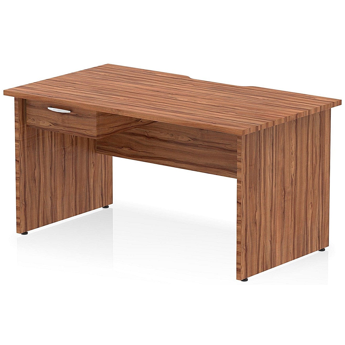Impulse 1400mm Scalloped Edge Rectangular Desk, Panel End Legs, Walnut With 1 x 1 Drawer Fixed Pedestal Easy2Order : I006100