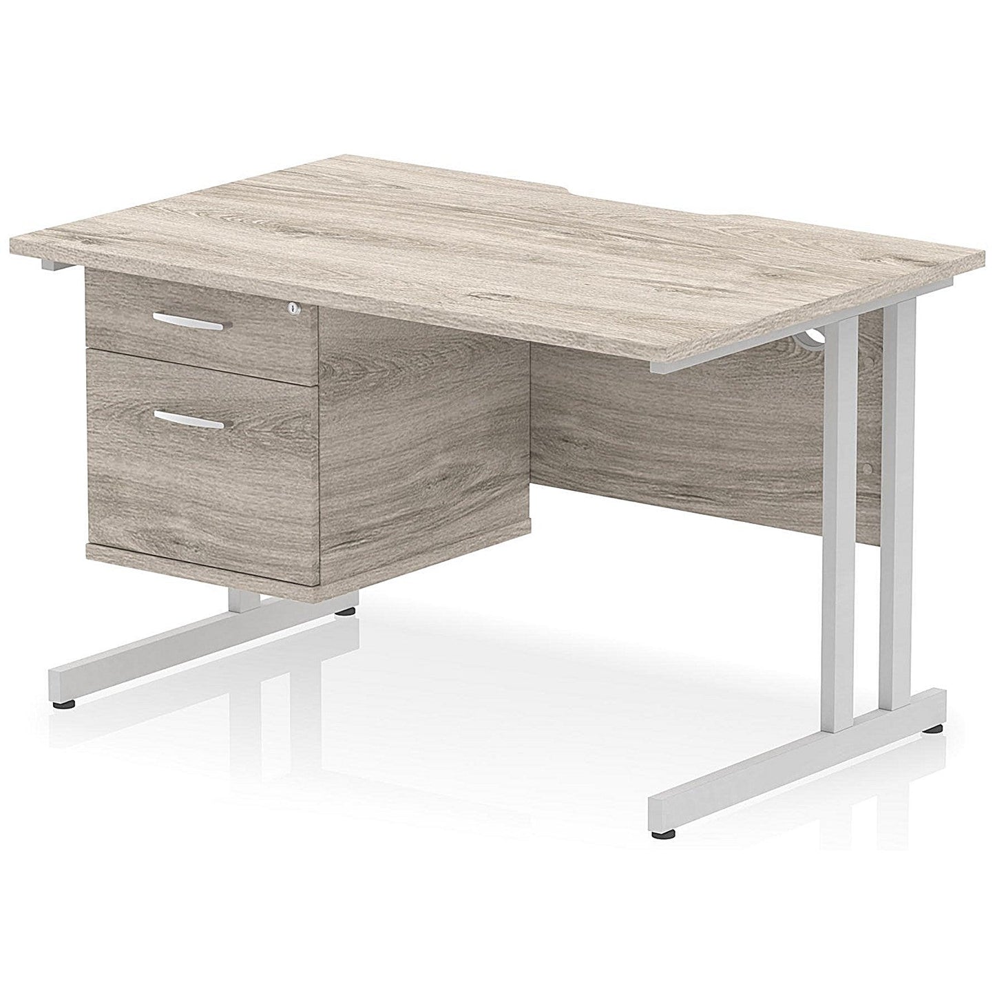 Impulse 1200mm Scalloped Edge Rectangular Desk, Silver Cantilever Legs, Grey Oak, With 1 x 2 Drawer Fixed Pedestal Easy2Order : I006111