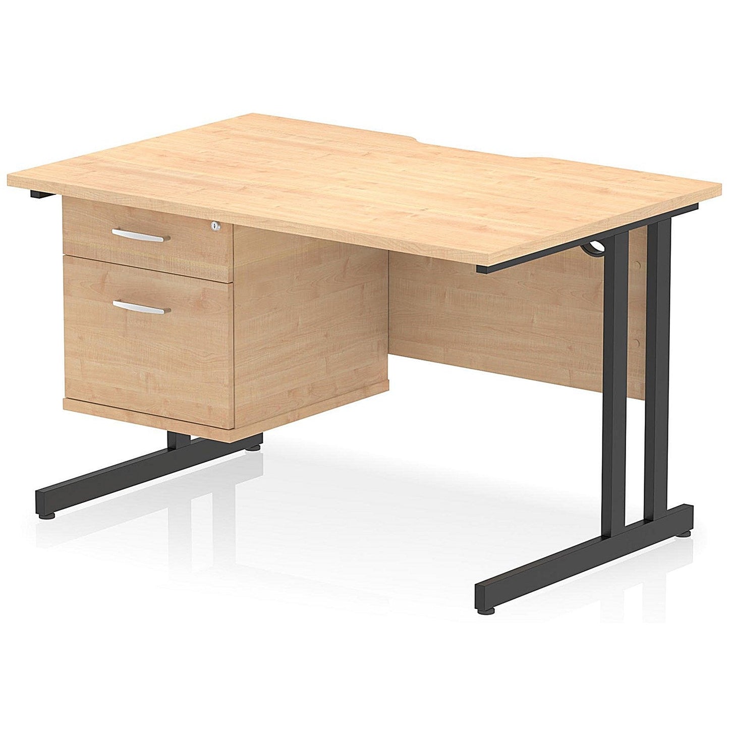 Impulse 1200mm Scalloped Edge Rectangular Desk, Black Cantilever Legs, Maple, With 1 x 2 Drawer Fixed Pedestal Easy2Order : I006113