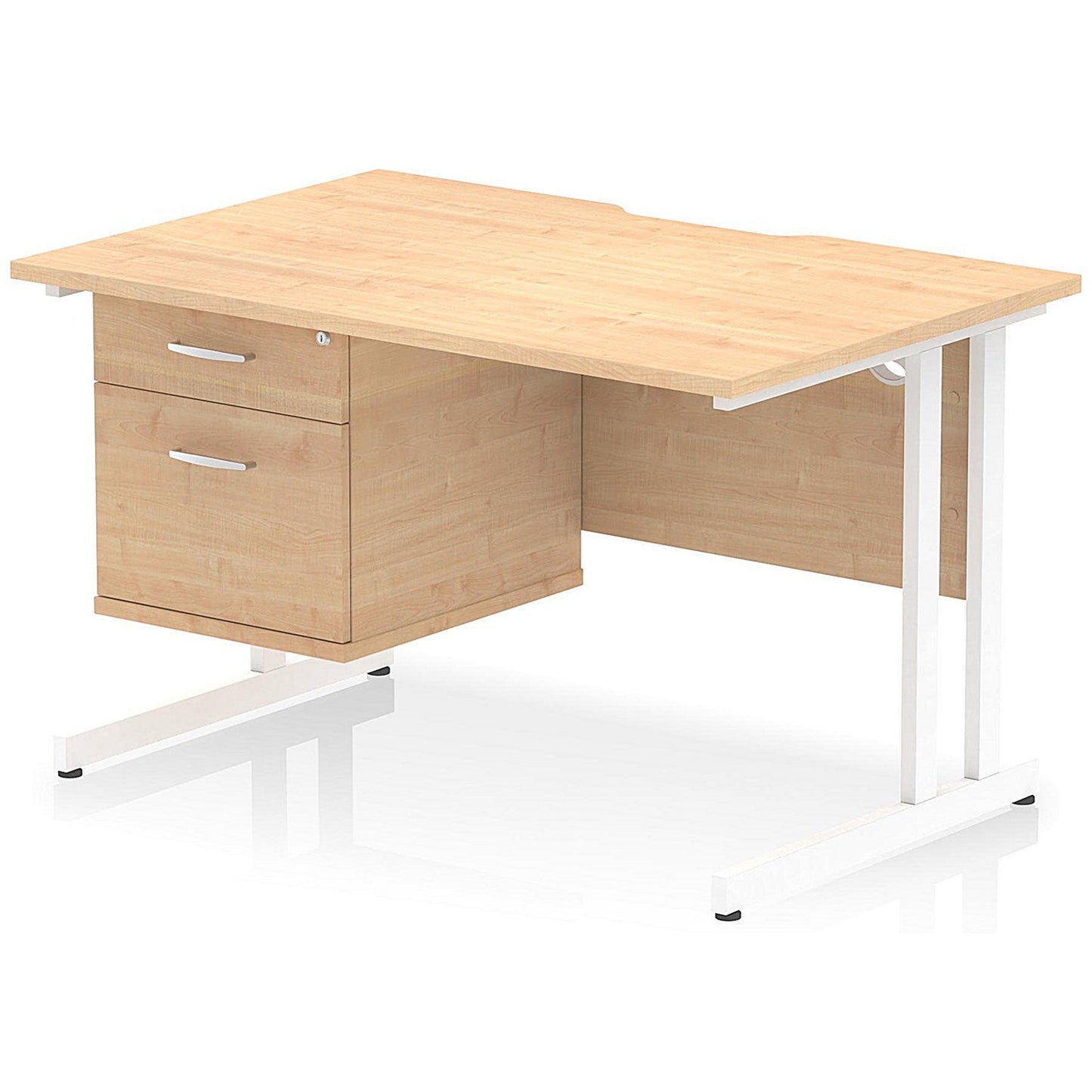 Impulse 1200mm Scalloped Edge Rectangular Desk, White Cantilever Legs, Maple, With 1 x 2 Drawer Fixed Pedestal Easy2Order : I006115