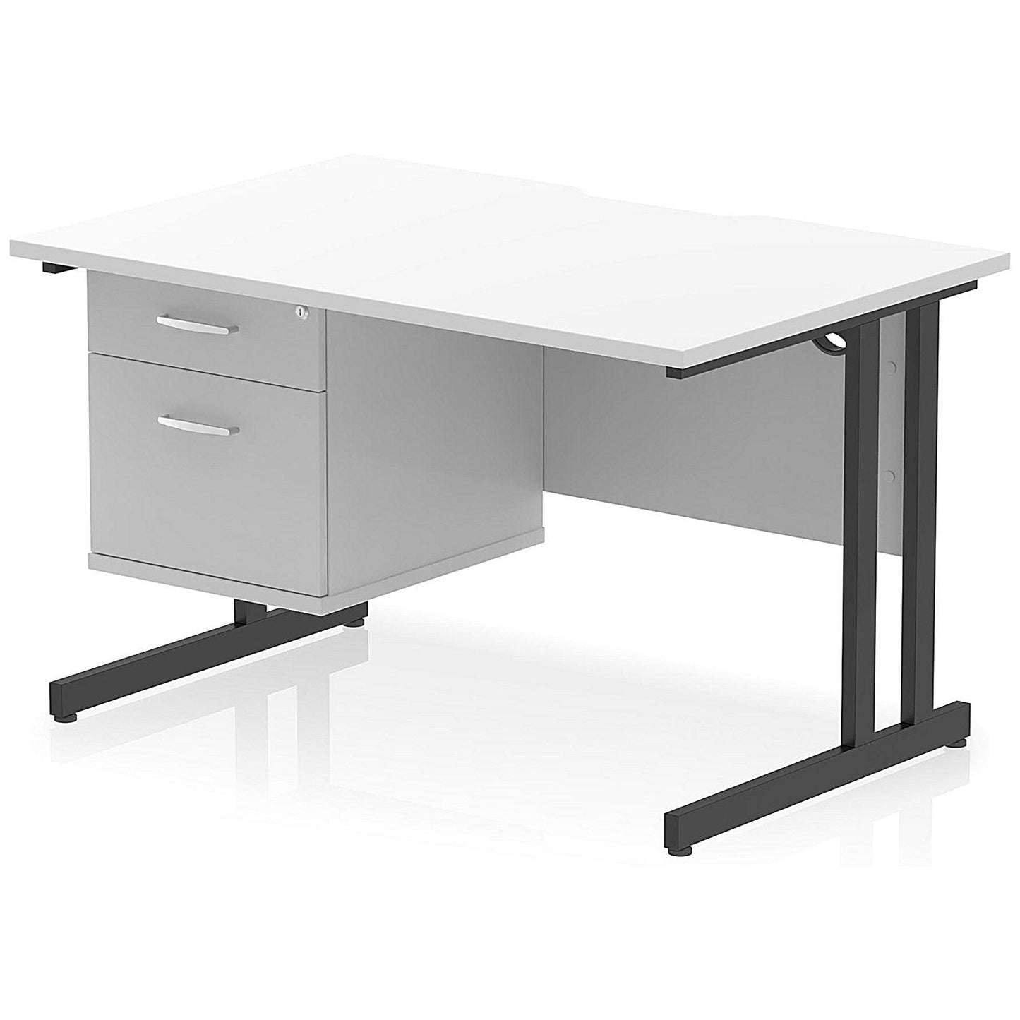 Impulse 1200mm Scalloped Edge Rectangular Desk, Black Cantilever Legs, White, With 1 x 2 Drawer Fixed Pedestal Easy2Order : I006122