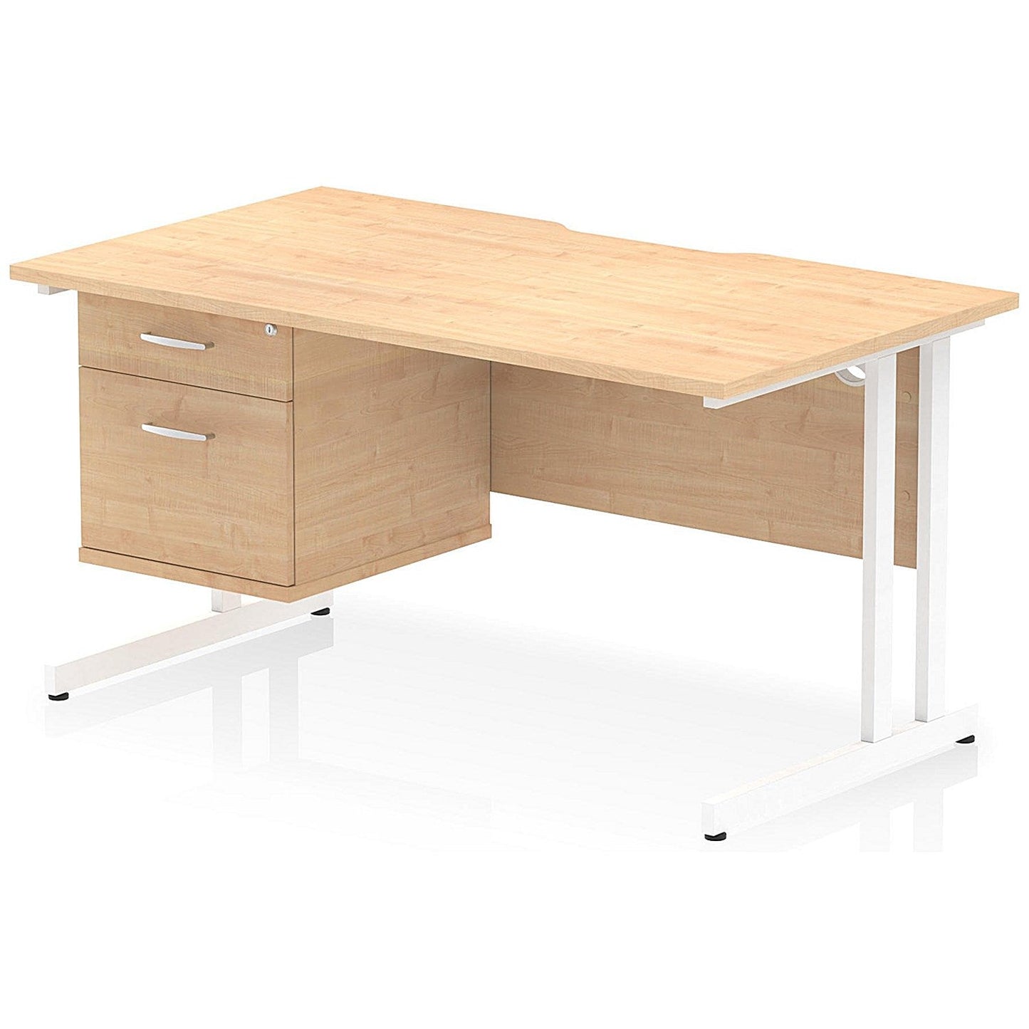 Impulse 1400mm Scalloped Edge Rectangular Desk, White Cantilever Legs, Maple, With 1 x 2 Drawer Fixed Pedestal Easy2Order : I006133