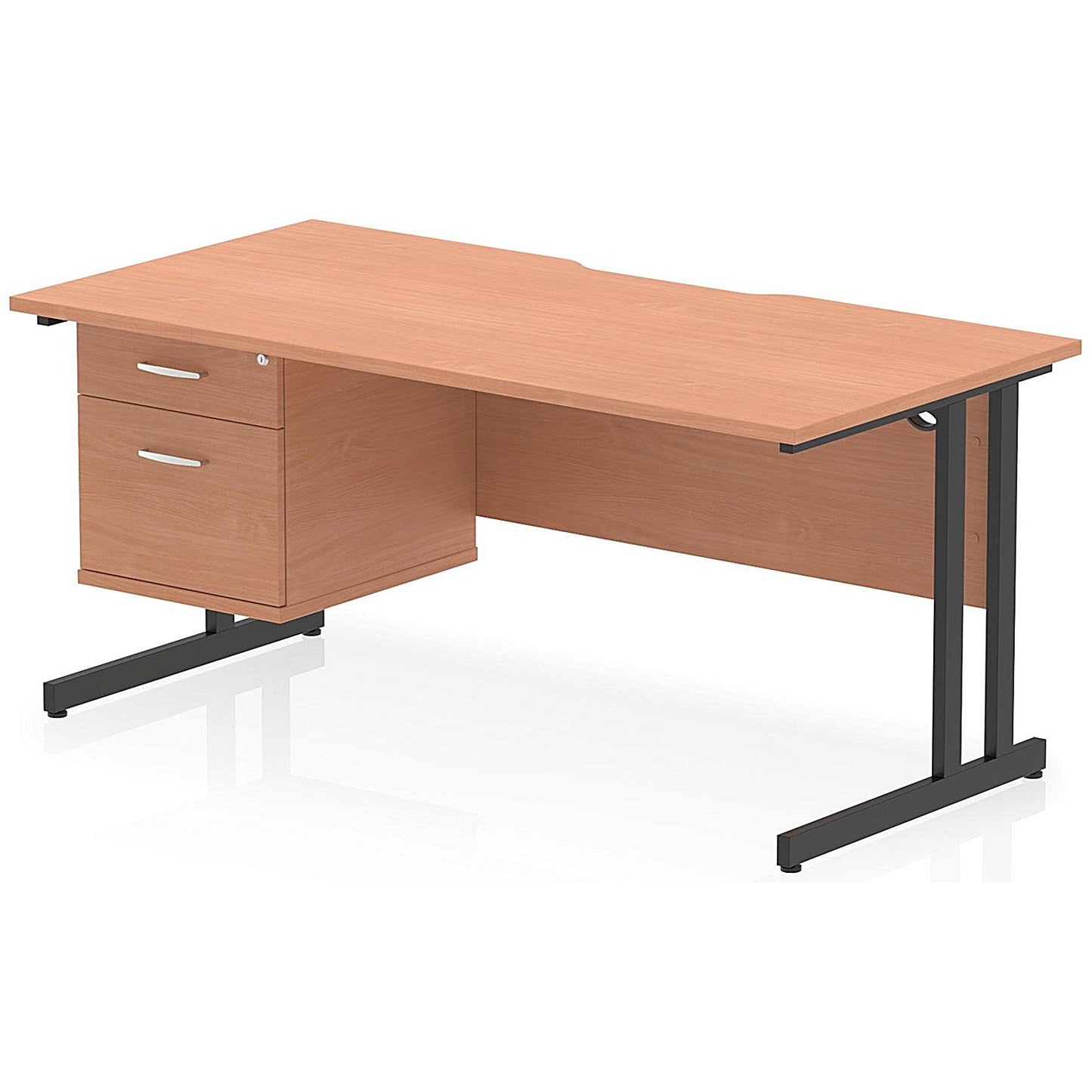 Impulse 1600mm Scalloped Edge Rectangular Desk, Black Cantilever Legs, Beech, With 1 x 2 Drawer Fixed Pedestal Easy2Order : I006143
