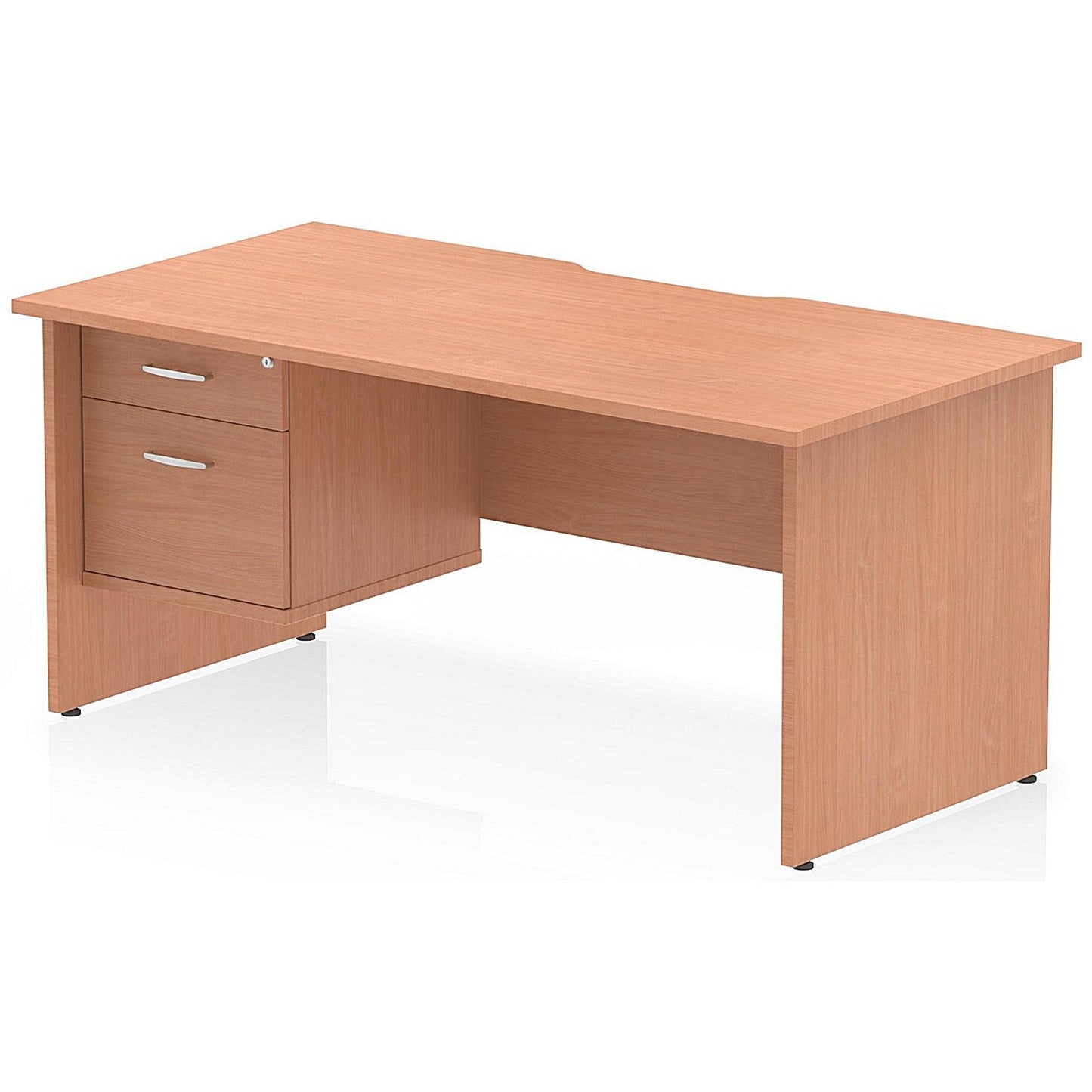 Impulse 1600mm Scalloped Edge Rectangular Desk, Panel End Legs, Beech With 1 x 2 Drawer Fixed Pedestal Easy2Order : I006227