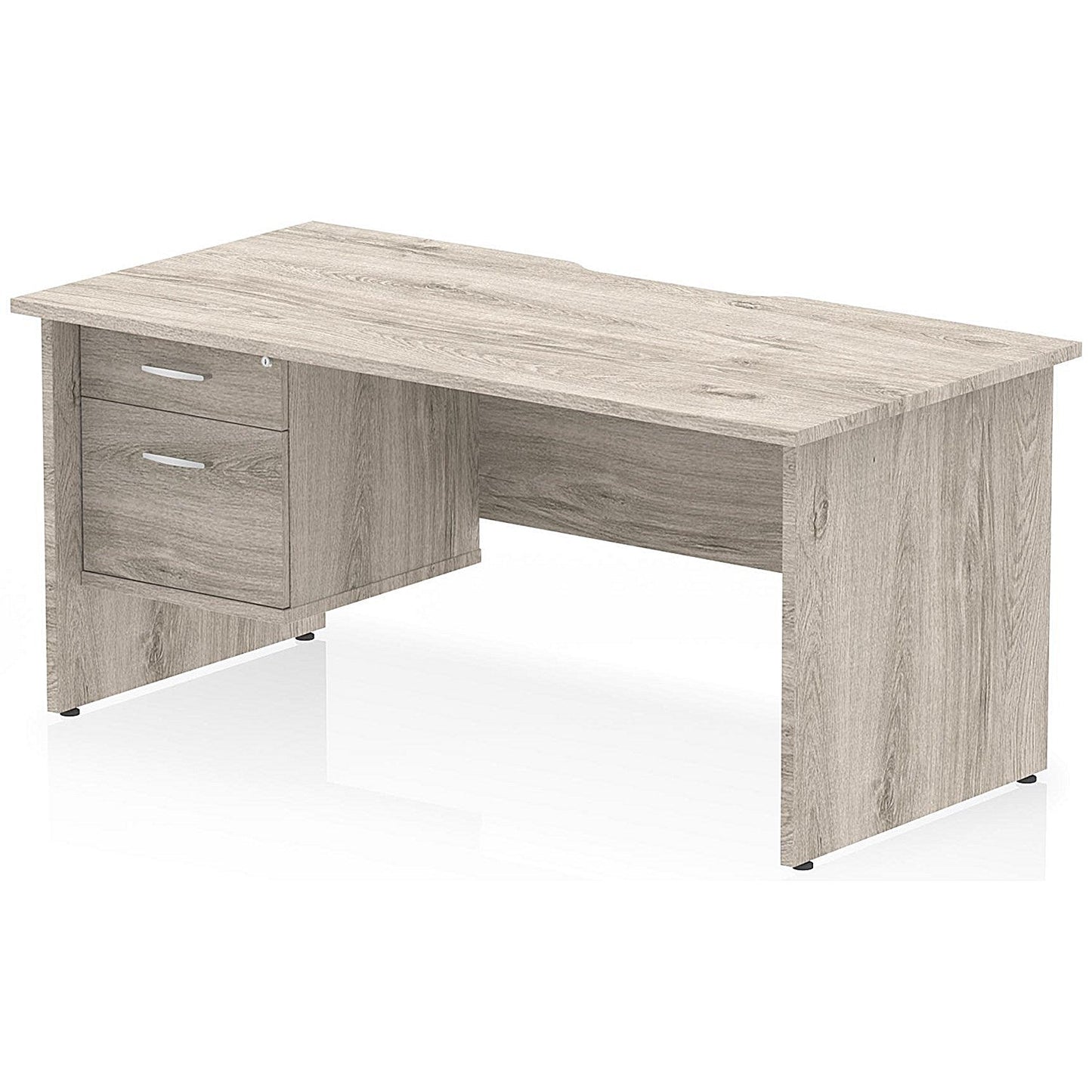 Impulse 1600mm Scalloped Edge Rectangular Desk, Panel End Legs, Grey Oak With 1 x 2 Drawer Fixed Pedestal Easy2Order : I006228