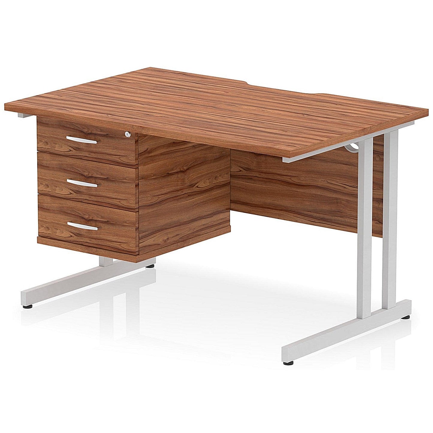 Impulse 1200mm Scalloped Edge Rectangular Desk, Silver Cantilever Legs, Walnut, With 1 x 3 Drawer Fixed Pedestal Easy2Order : I006246