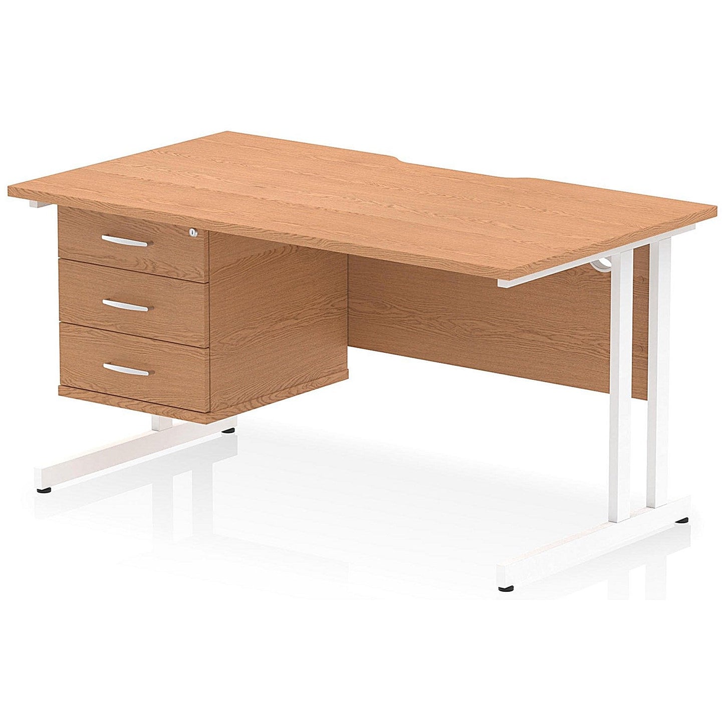 Impulse 1400mm Scalloped Edge Rectangular Desk, White Cantilever Legs, Oak, With 1 x 3 Drawer Fixed Pedestal Easy2Order : I006262
