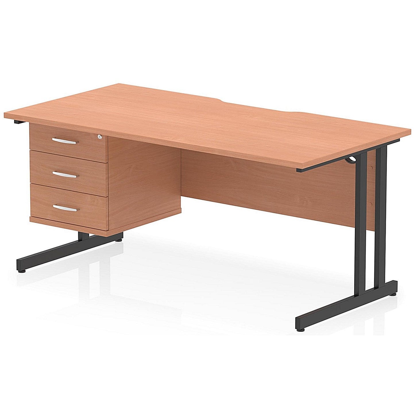 Impulse 1600mm Scalloped Edge Rectangular Desk, Black Cantilever Legs, Beech, With 1 x 3 Drawer Fixed Pedestal Easy2Order : I006269