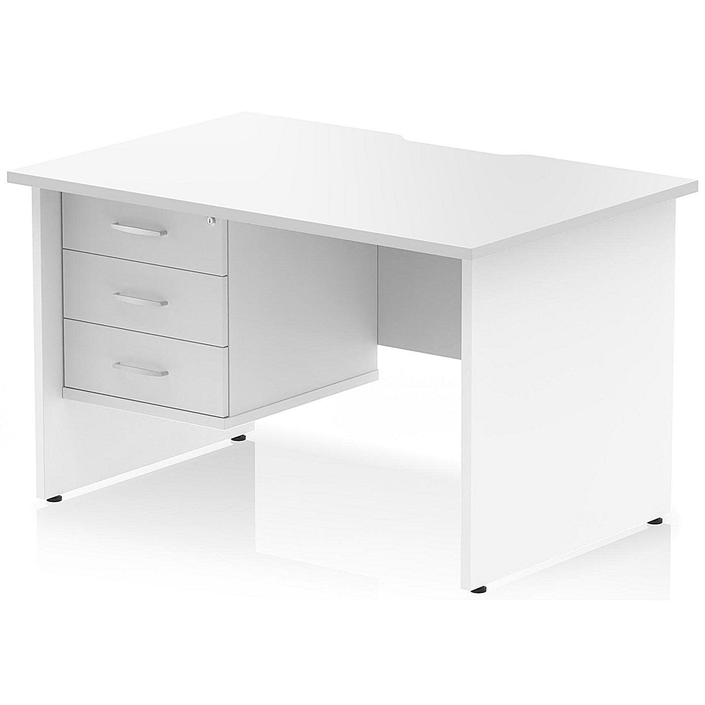 Impulse 1200mm Scalloped Edge Rectangular Desk, Panel End Legs, White With 1 x 3 Drawer Fixed Pedestal Easy2Order : I006346