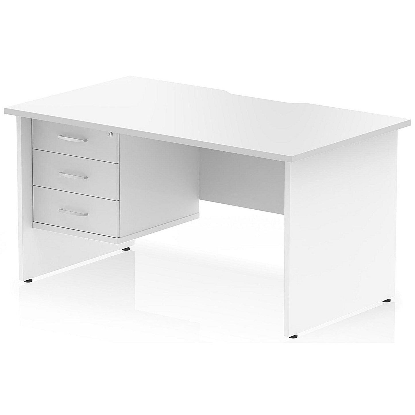 Impulse 1400mm Scalloped Edge Rectangular Desk, Panel End Legs, White With 1 x 3 Drawer Fixed Pedestal Easy2Order : I006352