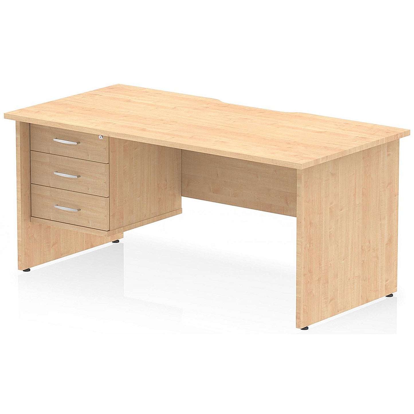 Impulse 1600mm Scalloped Edge Rectangular Desk, Panel End Legs, Maple With 1 x 3 Drawer Fixed Pedestal Easy2Order : I006355