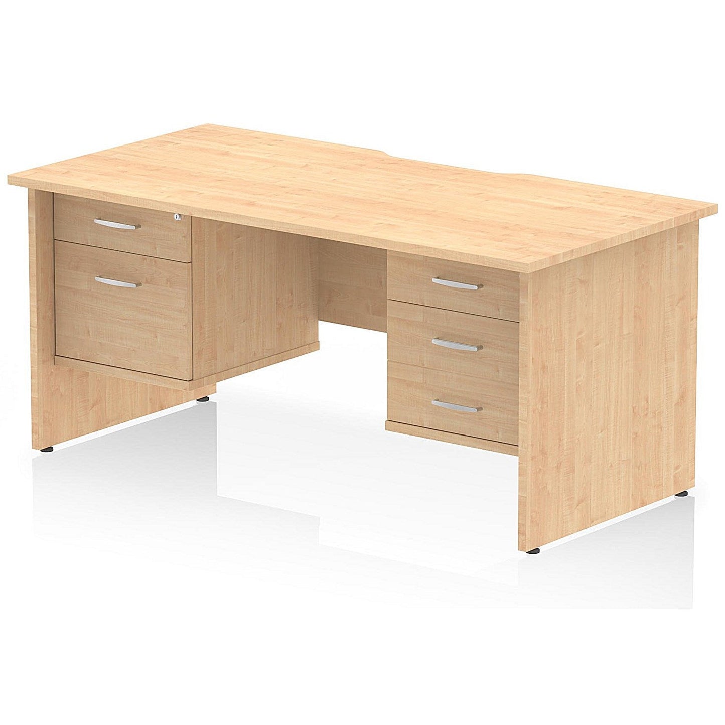 Impulse 1600mm Scalloped Edge Rectangular Desk, Panel End Legs, Maple With 1 x 2 Drawer and 1 x 3 Drawer Fixed Pedestals Easy2Order : I006397