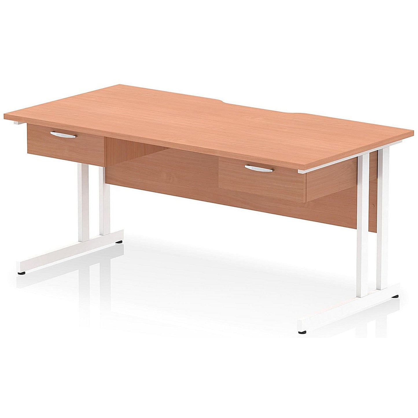 Impulse 1600mm Scalloped Edge Rectangular Desk, White Cantilever Legs, Beech, With 2 x 1 Drawer Fixed Pedestals Easy2Order : I006403