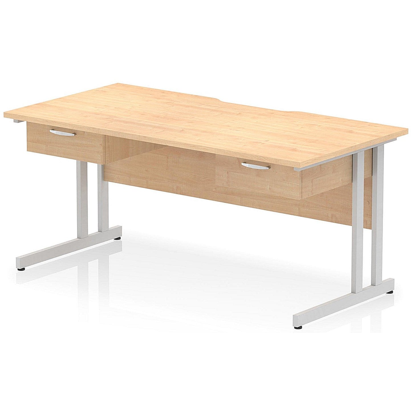 Impulse 1600mm Scalloped Edge Rectangular Desk, Silver Cantilever Legs, Maple, With 2 x 1 Drawer Fixed Pedestals Easy2Order : I006408