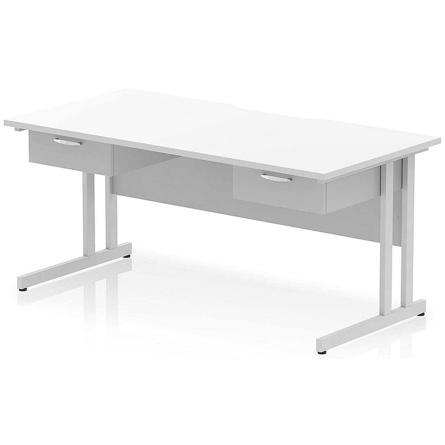 Impulse 1600mm Scalloped Edge Rectangular Desk, Silver Cantilever Legs, White, With 2 x 1 Drawer Fixed Pedestals Easy2Order : I006417