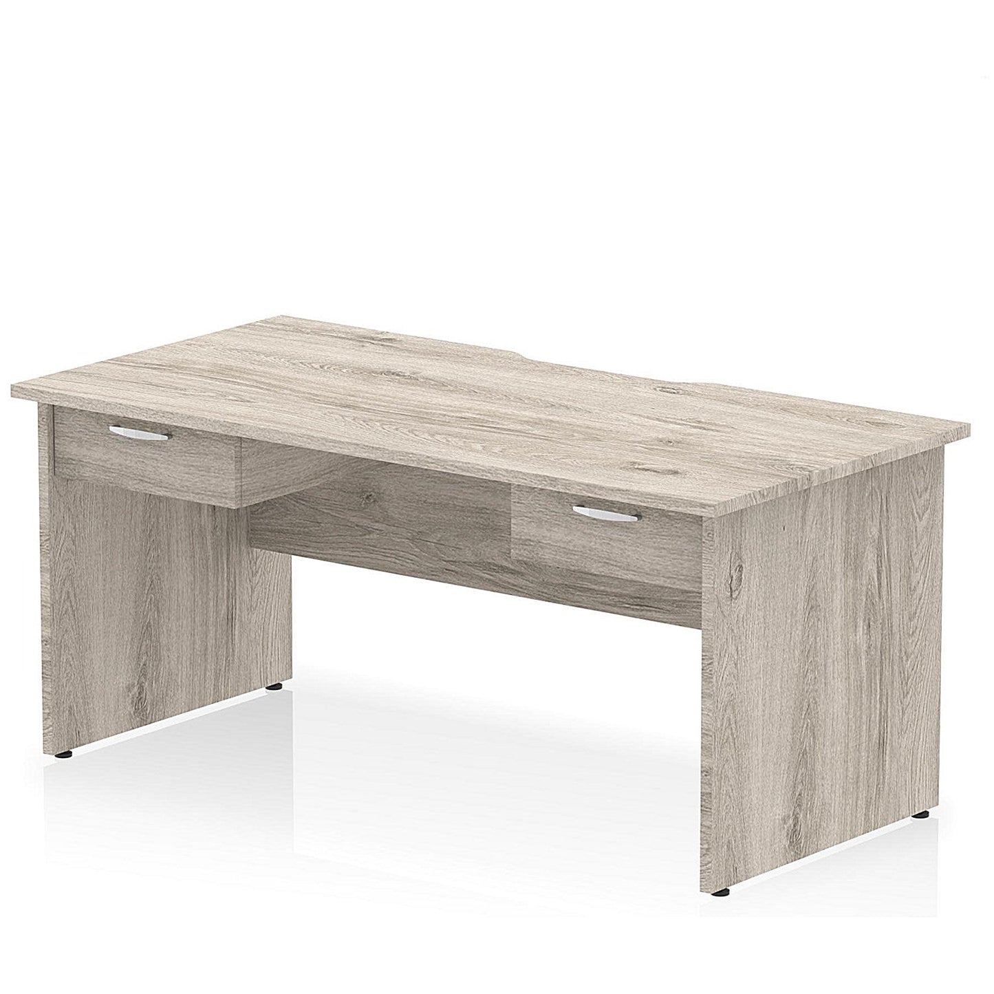 Impulse 1600mm Scalloped Edge Rectangular Desk, Panel End Legs, Grey Oak With 2 x 1 Drawer Fixed Pedestals Easy2Order : I006438