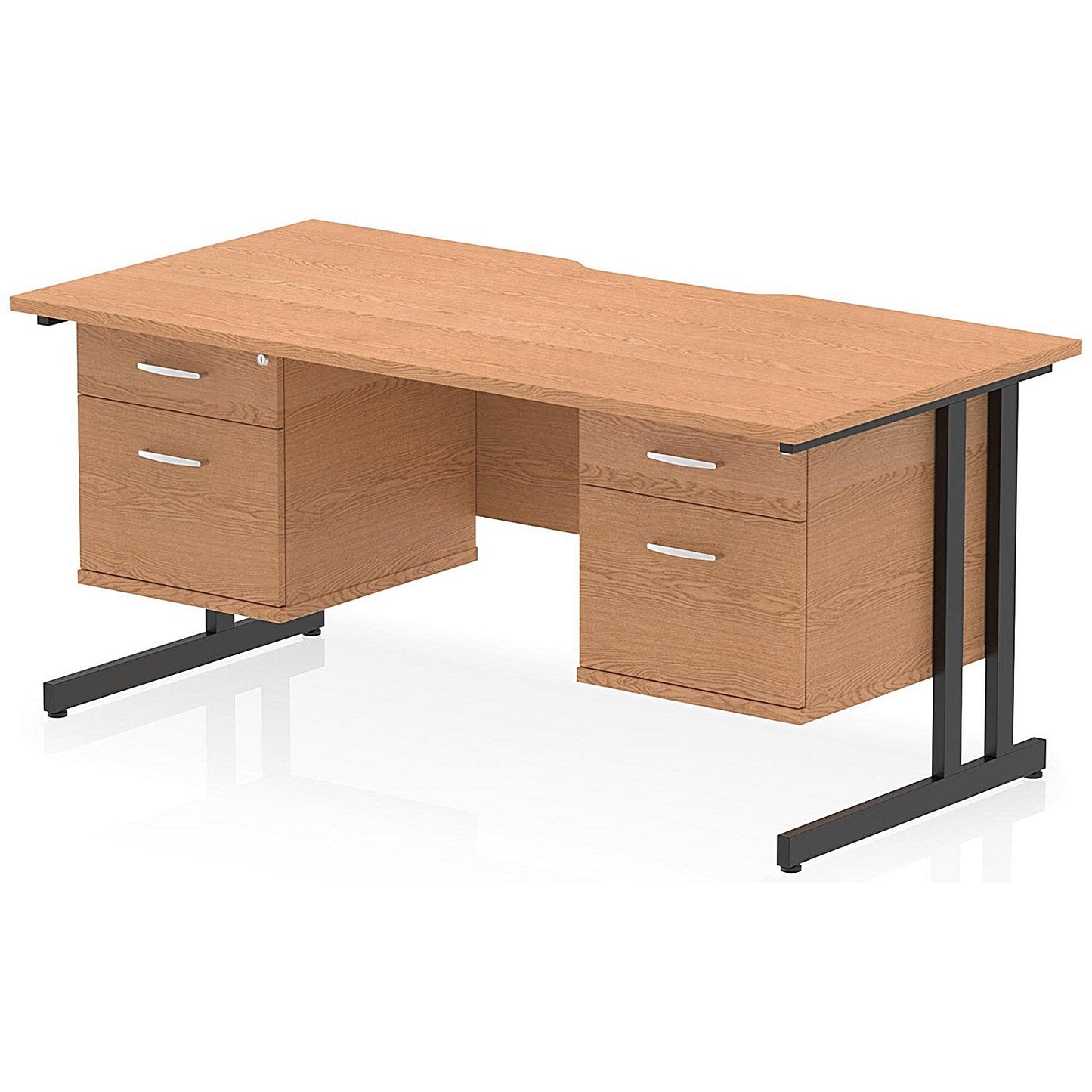 Impulse 1600mm Scalloped Edge Rectangular Desk, Black Cantilever Legs, Oak, With 2 x 2 Drawer Fixed Pedestals Easy2Order : I006452