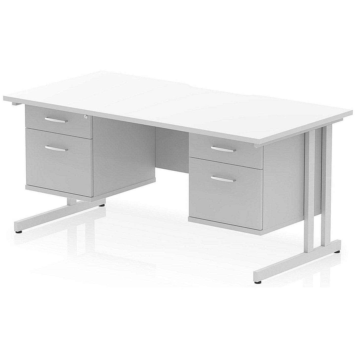 Impulse 1600mm Scalloped Edge Rectangular Desk, Silver Cantilever Legs, White, With 2 x 2 Drawer Fixed Pedestals Easy2Order : I006459