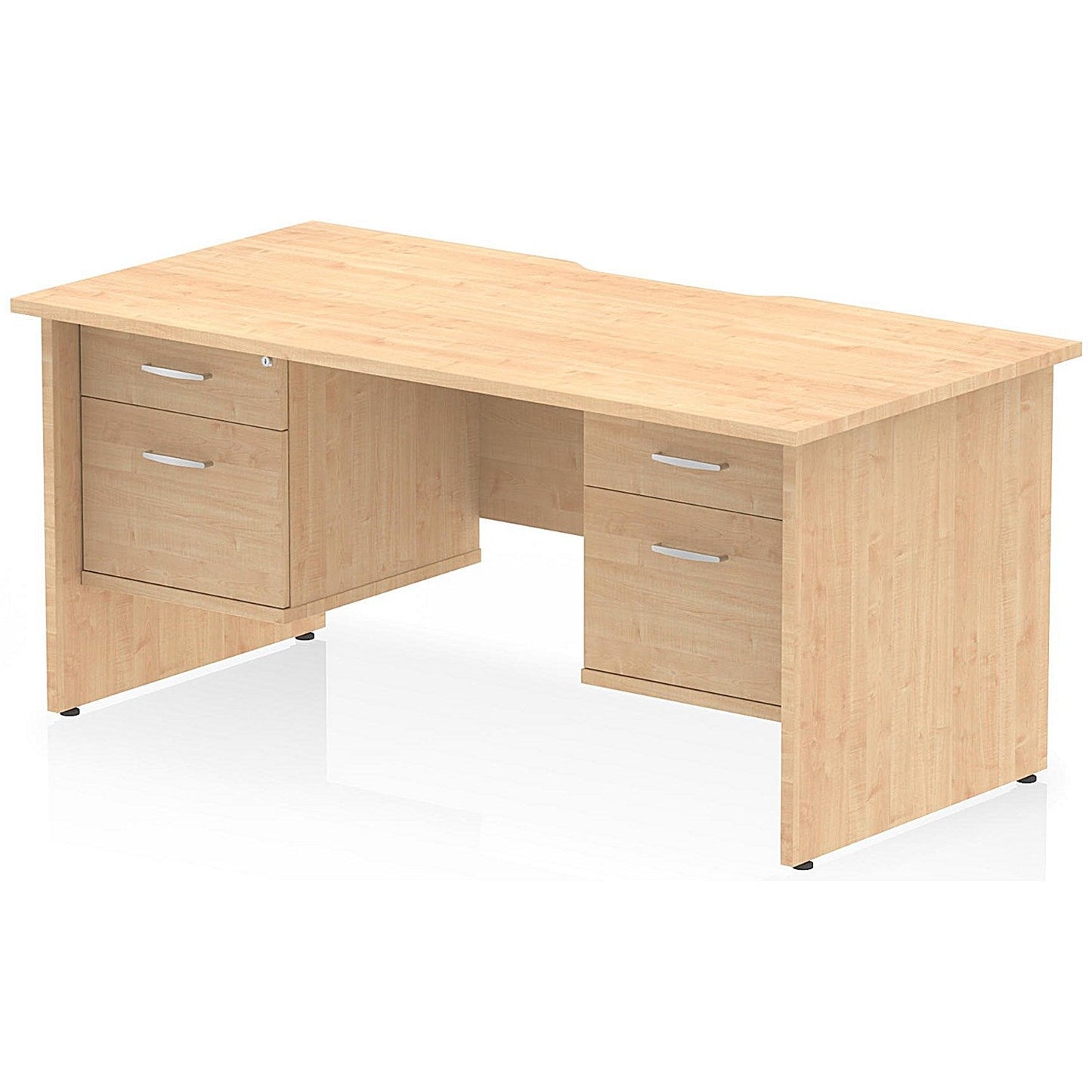 Impulse 1600mm Scalloped Edge Rectangular Desk, Panel End Legs, Maple With 2 x 2 Drawer Fixed Pedestals Easy2Order : I006481