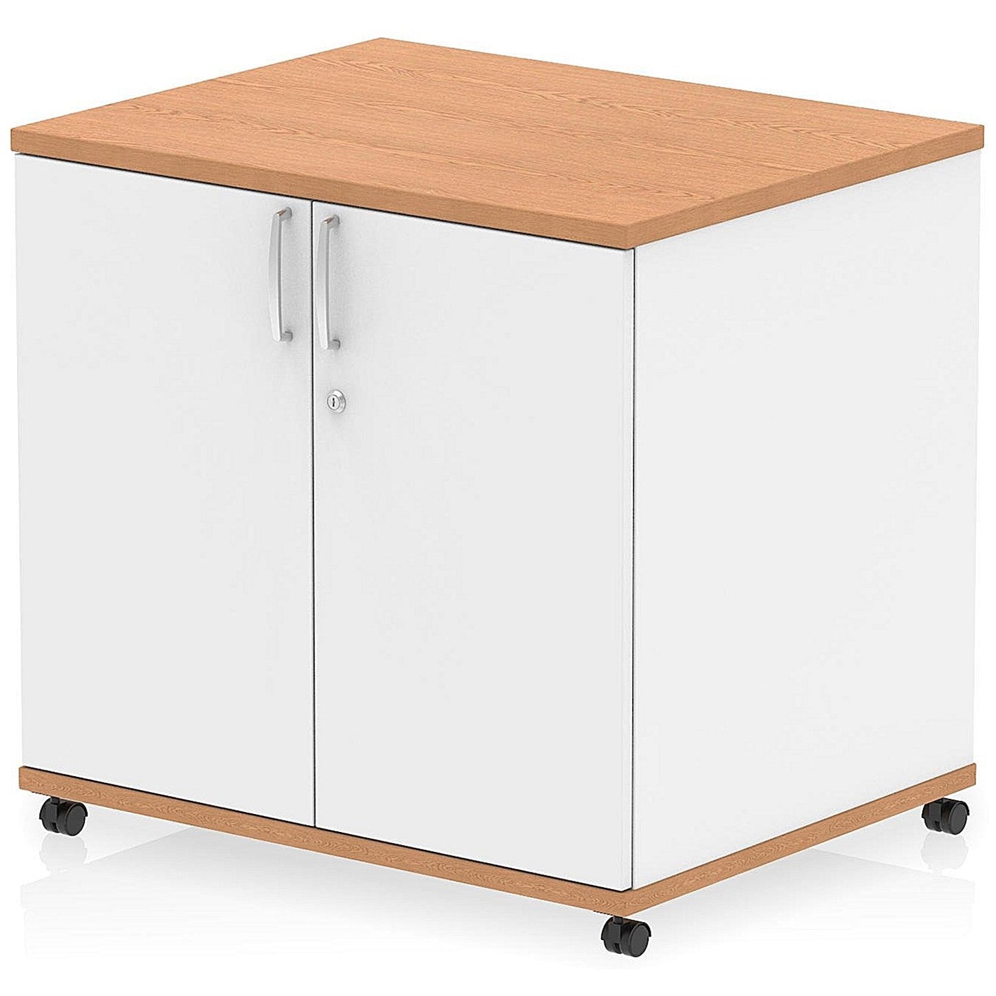 Impulse Two-Tone 600mm Deep Desk High Mobile Cupboard, Oak and White Easy2Order : I006539