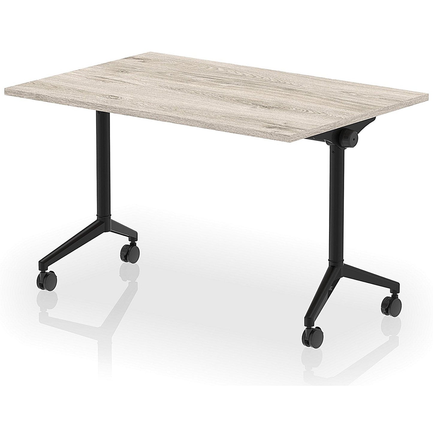 Impulse Plus Flip Rectangular Table, 1200mm Wide, Black Foot, Grey Oak Easy2Order : I006555