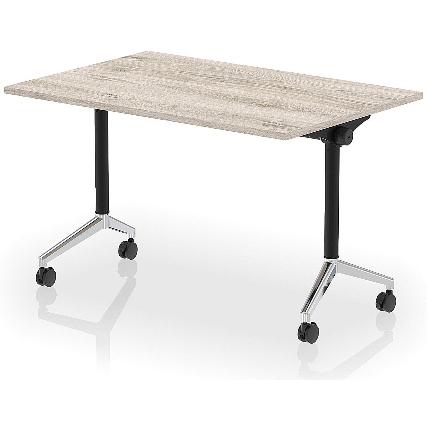 Impulse Plus Flip Rectangular Table, 1200mm Wide, Chrome Foot, Grey Oak Easy2Order : I006561