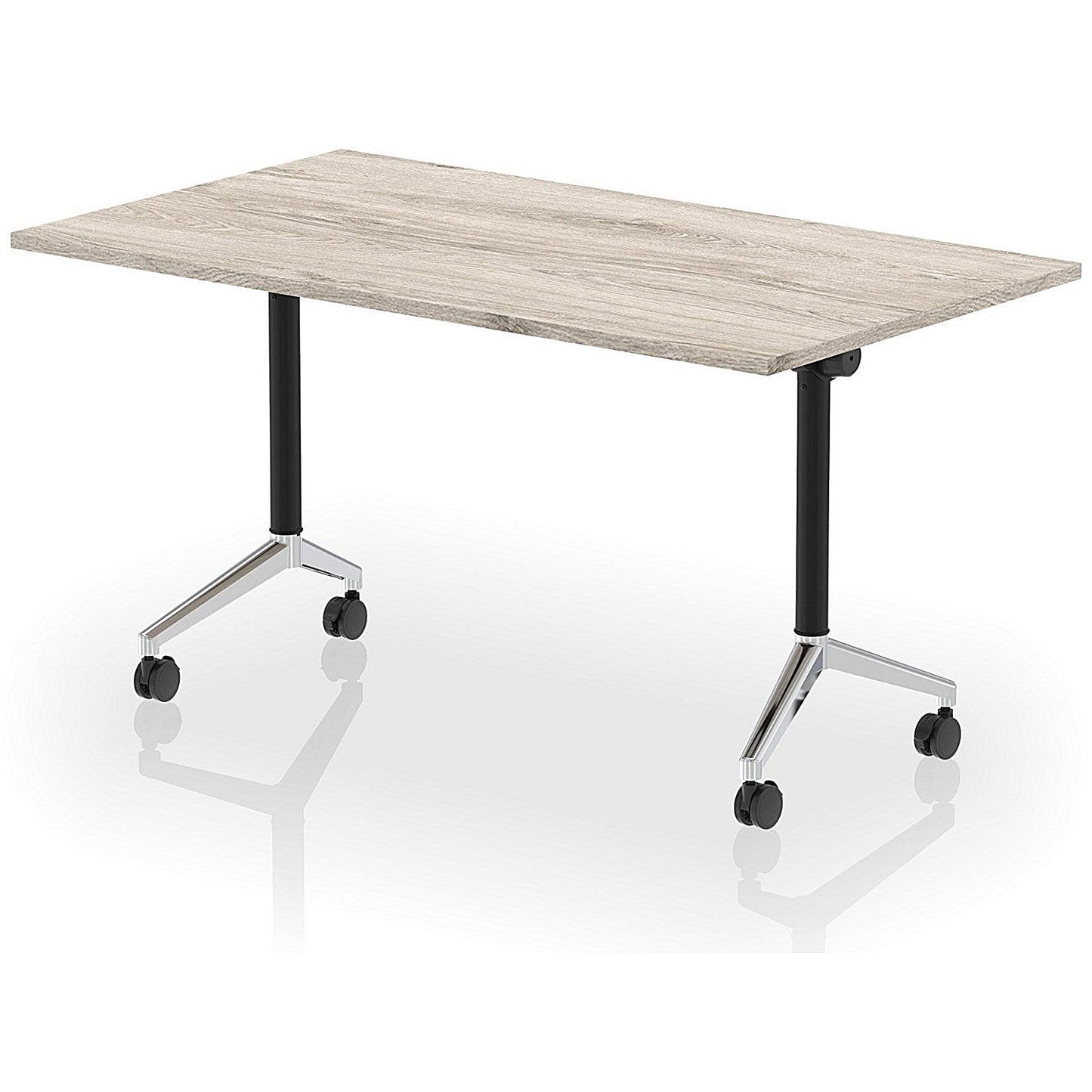 Impulse Plus Flip Rectangular Table, 1400mm Wide, Chrome Foot, Grey Oak Easy2Order : I006573