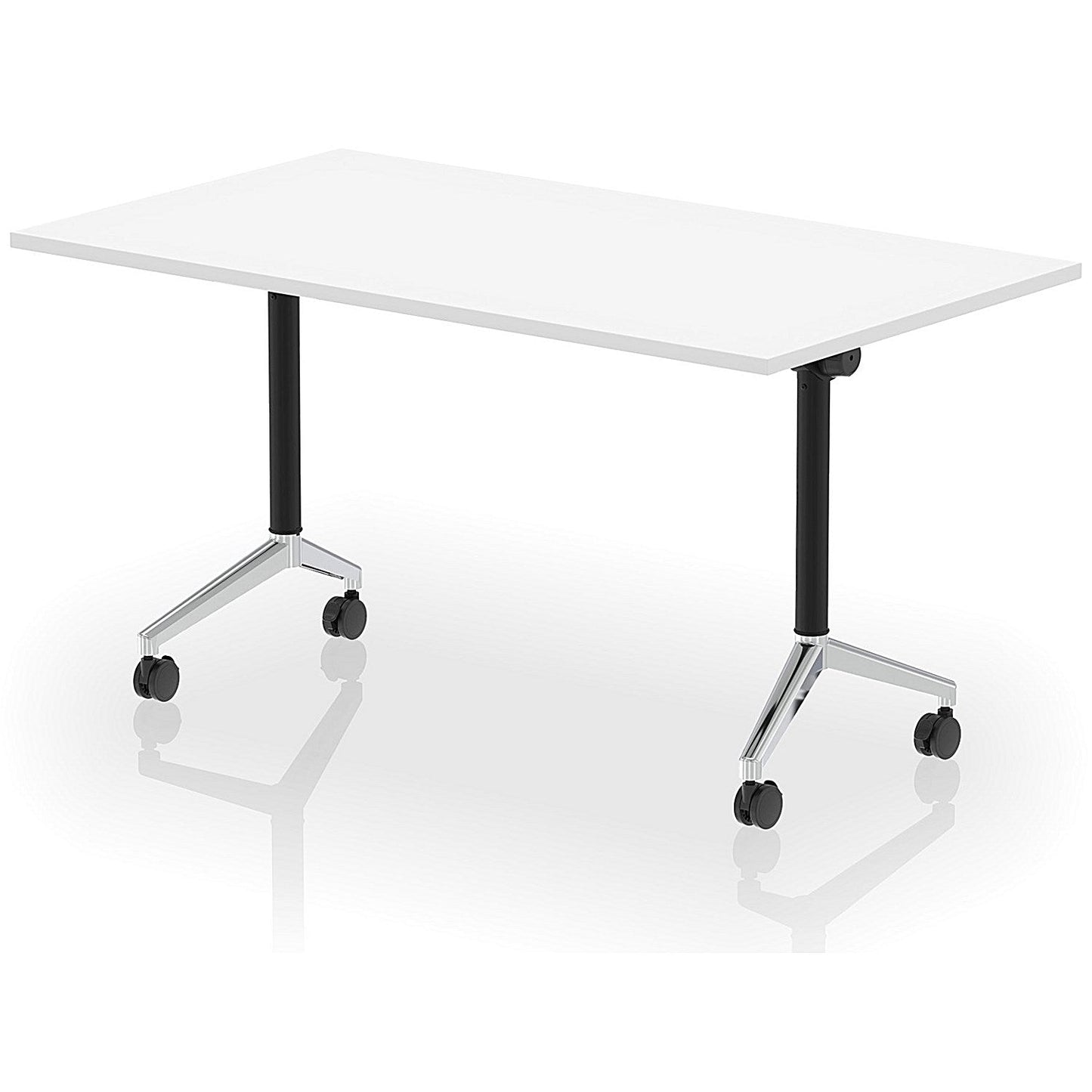Impulse Plus Flip Rectangular Table, 1400mm Wide, Chrome Foot, White Easy2Order : I006577