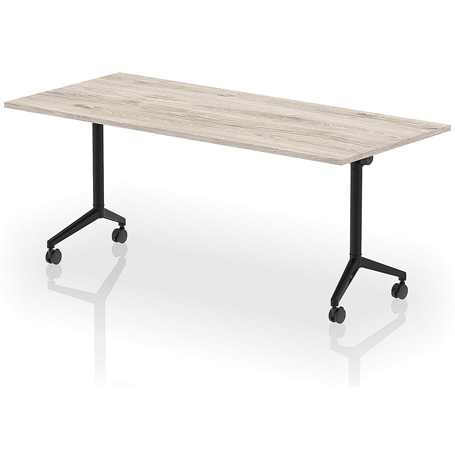 Impulse Plus Flip Rectangular Table, 1800mm Wide, Black Foot, Grey Oak Easy2Order : I006591