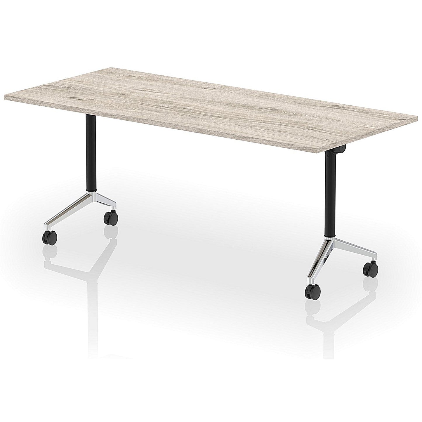 Impulse Plus Flip Rectangular Table, 1800mm Wide, Chrome Foot, Grey Oak Easy2Order : I006597