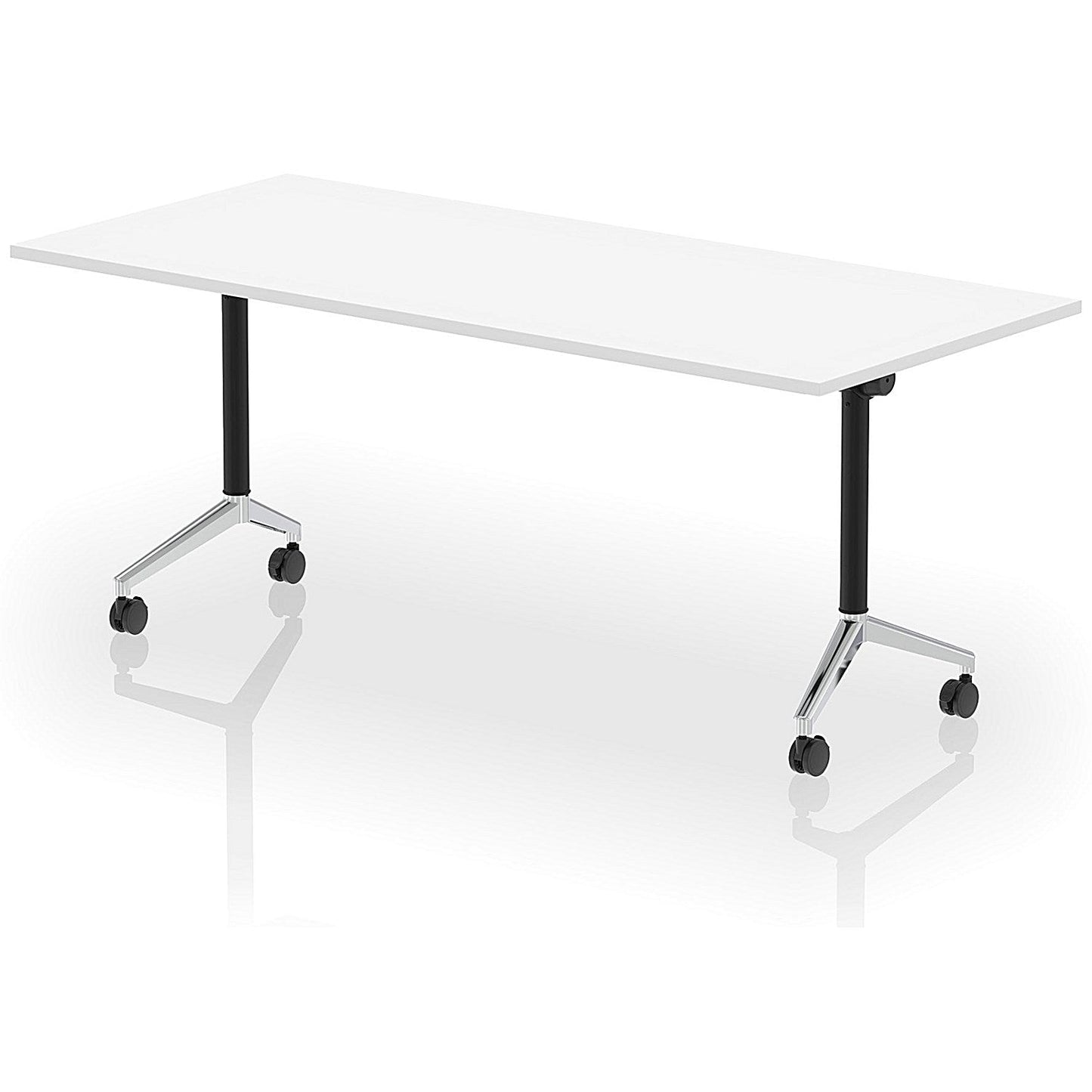 Impulse Plus Flip Rectangular Table, 1800mm Wide, Chrome Foot, White Easy2Order : I006601
