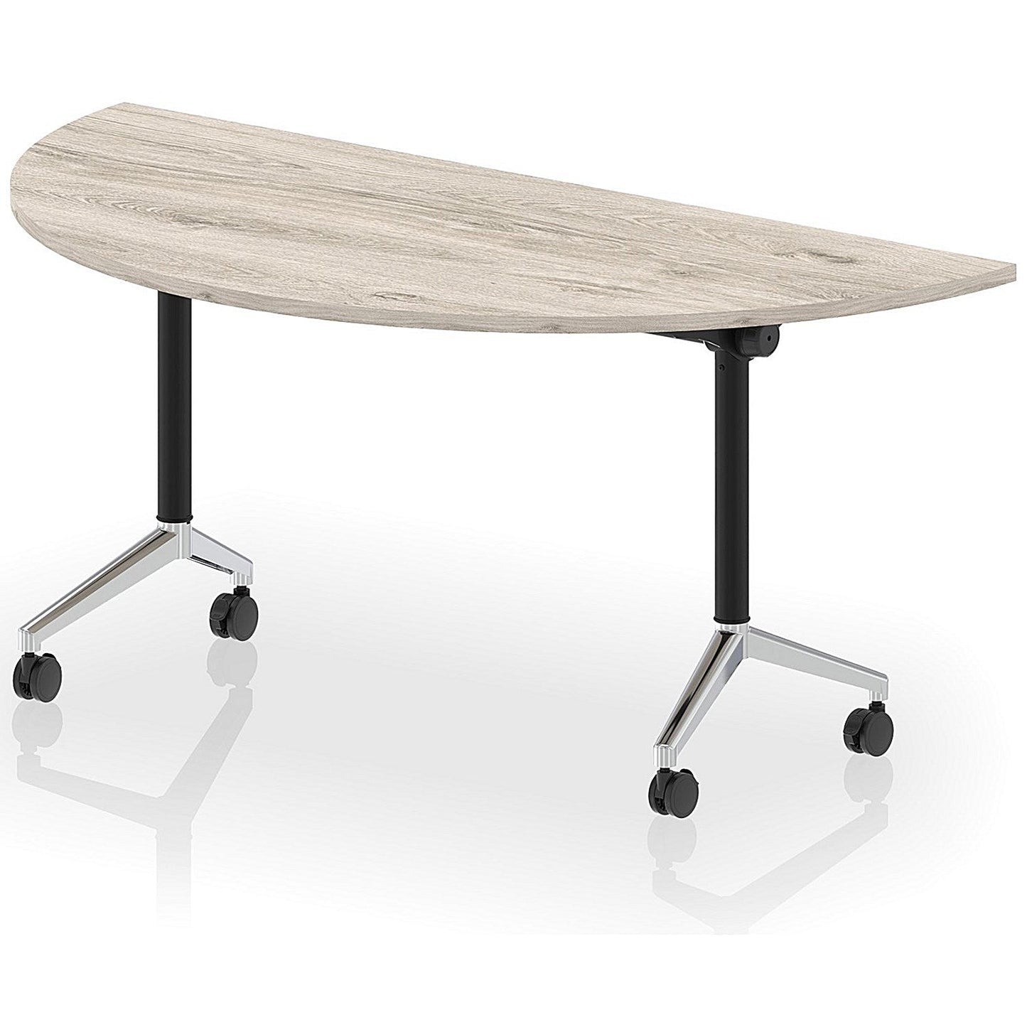 Impulse Plus Flip Semi-Circle Table, 1600mm Wide, Chrome Foot, Grey Oak Easy2Order : I006609
