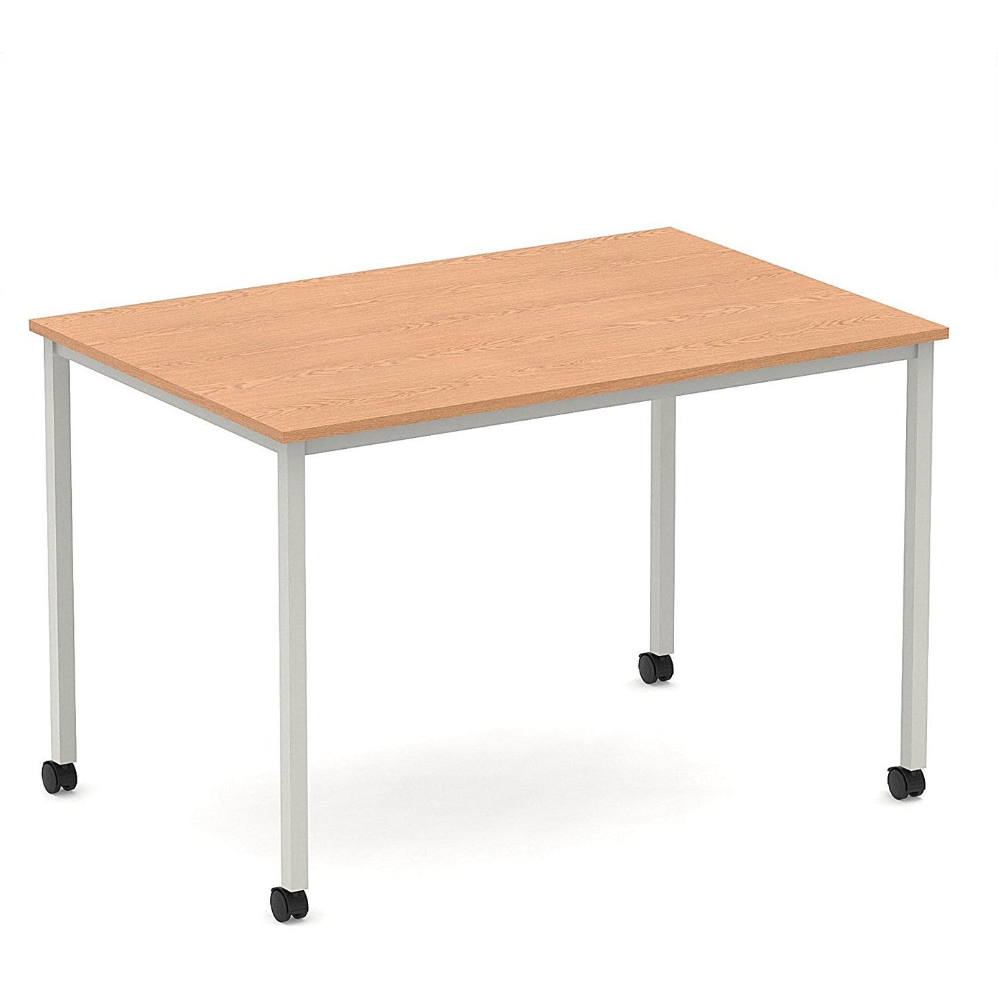 Impulse 1200mm Straight Table Oak Top Silver Box Frame Leg with Castors Easy2Order : I006635