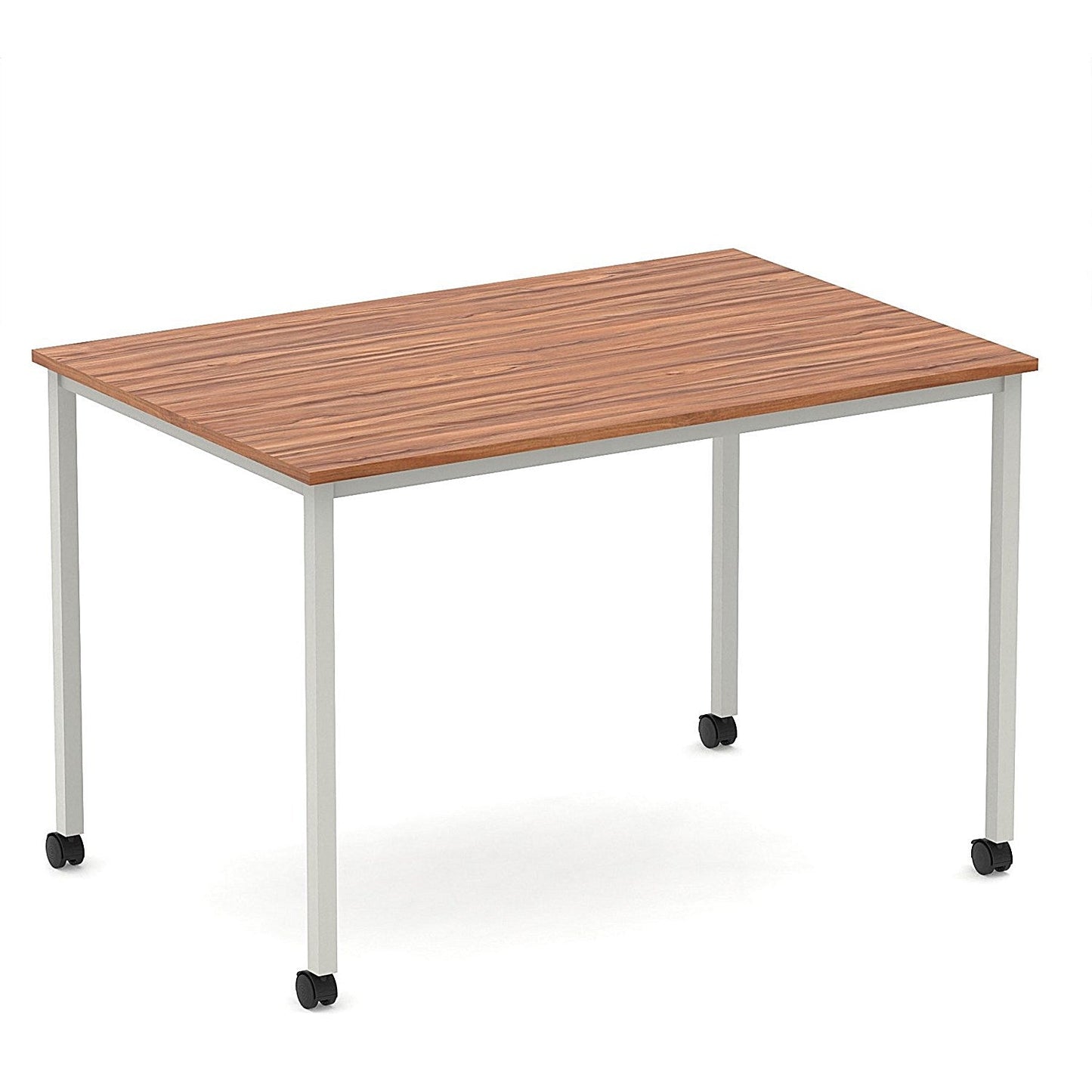 Impulse 1200mm Straight Table Walnut Top Silver Box Frame Leg with Castors Easy2Order : I006637