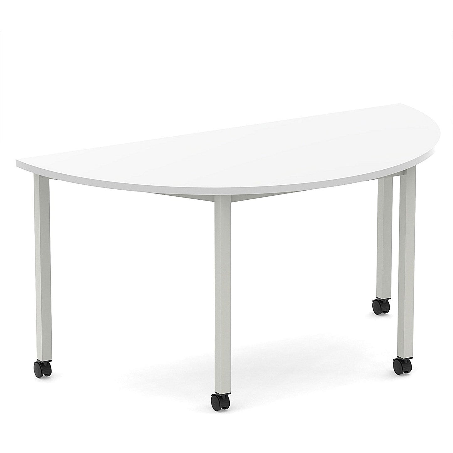 Impulse 1600mm Semi-Circle Table White Top Silver Box Frame Leg with Castors Easy2Order : I006660