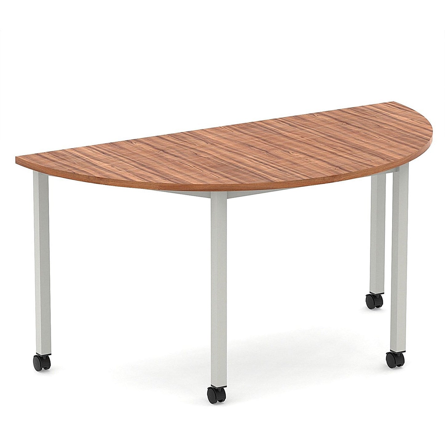 Impulse 1600mm Semi-Circle Table Walnut Top Silver Box Frame Leg with Castors Easy2Order : I006661