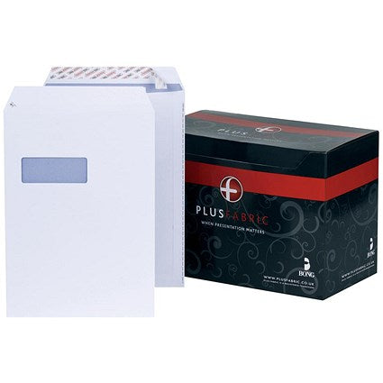 Plus Fabric C4 Pocket Envelopes with Window, White, Peel and Seal, 120gsm, Pack of 250