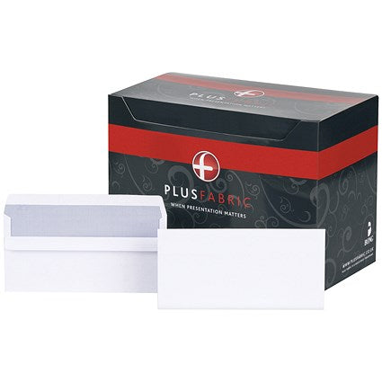 Plus Fabric Plain DL Wallet Envelopes, White, Self Seal, 120gsm, Pack of 250