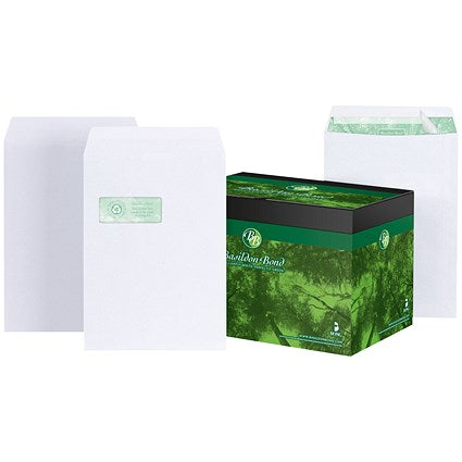 Basildon Bond Recycled C4 Pocket Envelopes, White, Peel and Seal, 120gsm, Pack of 250