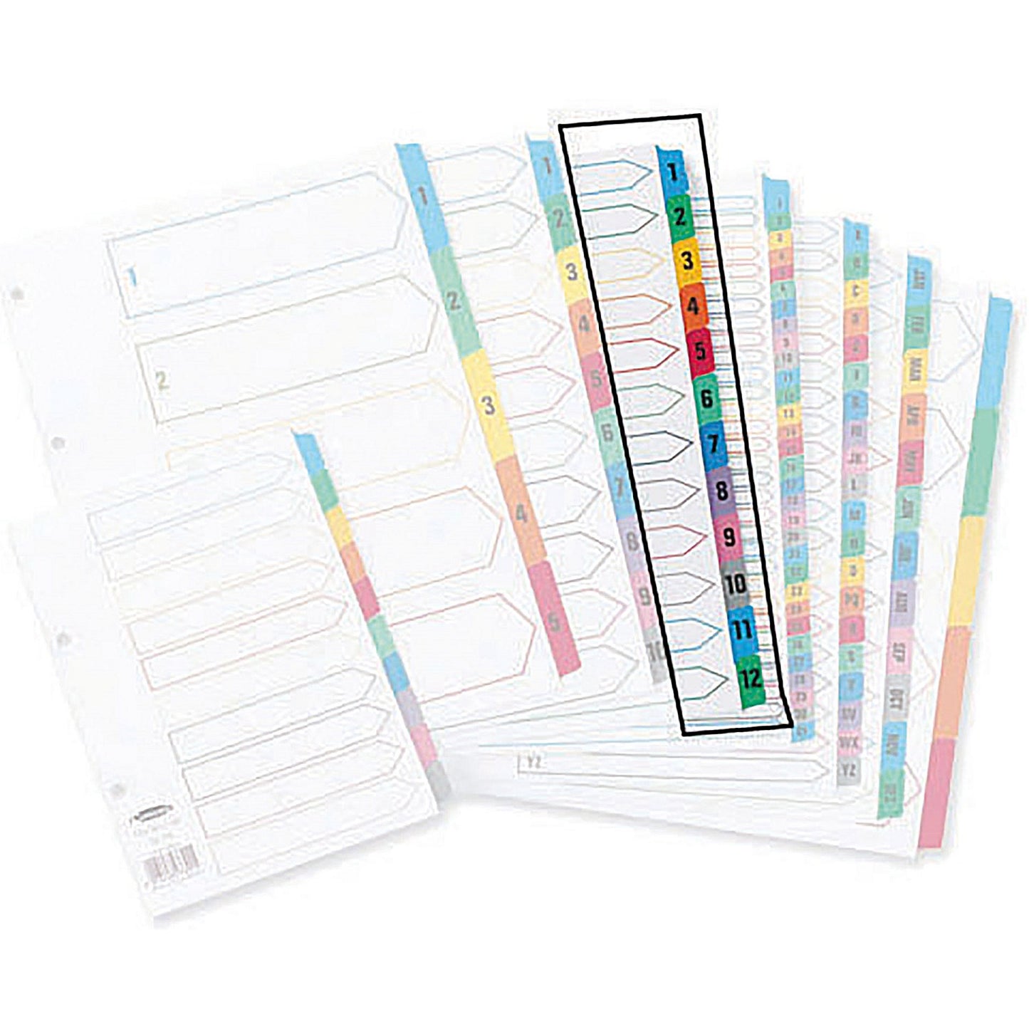 Concord Reinforced Board Index Dividers, 1-12, Multicolour Tabs, A4, White