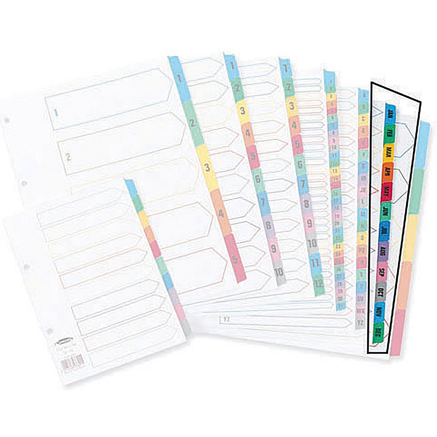 Concord Reinforced Board Index Dividers, Jan-Dec, Multicolour Tabs, A4, White