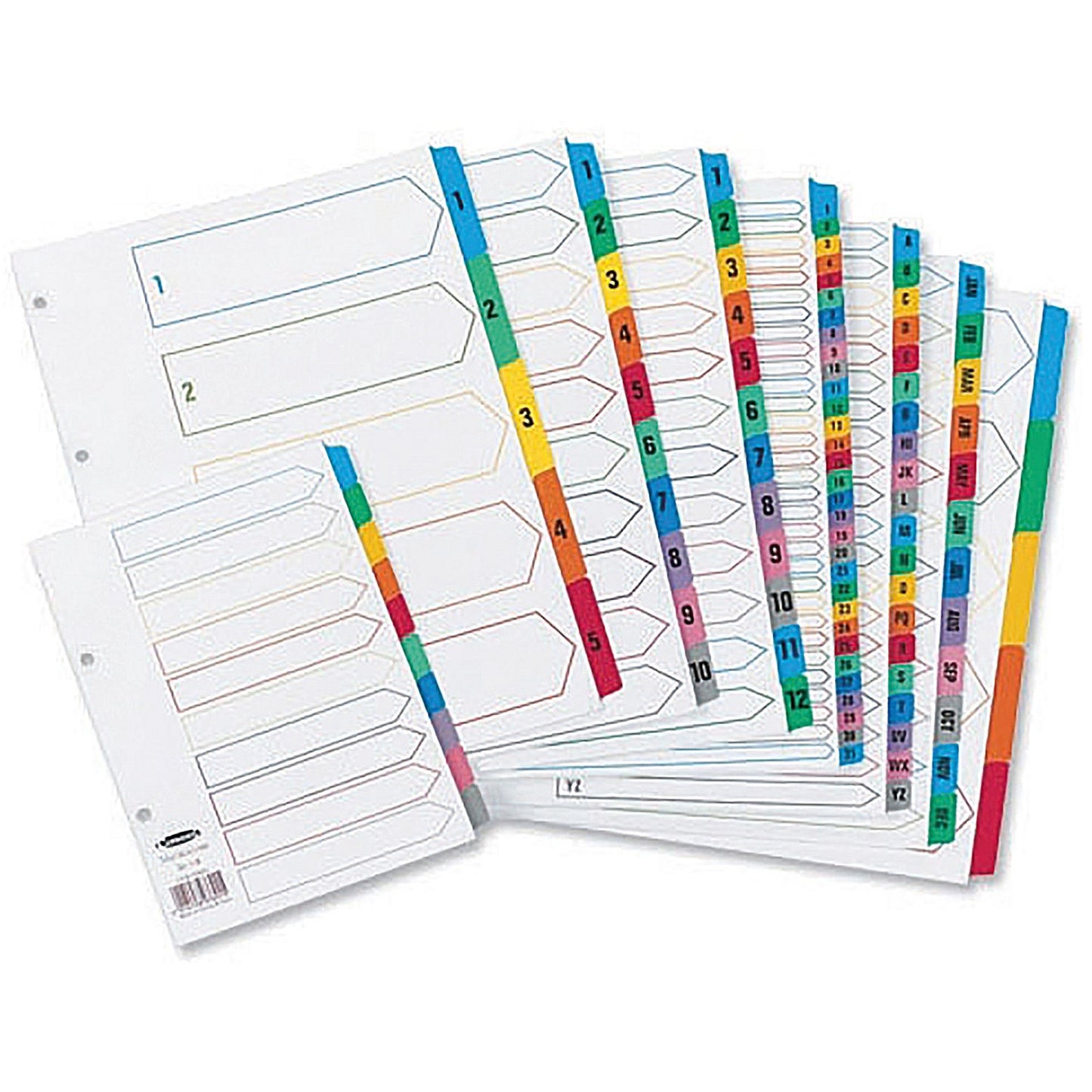 Concord Reinforced Board Index Dividers, 1-50, Multicolour Tabs, A4, White