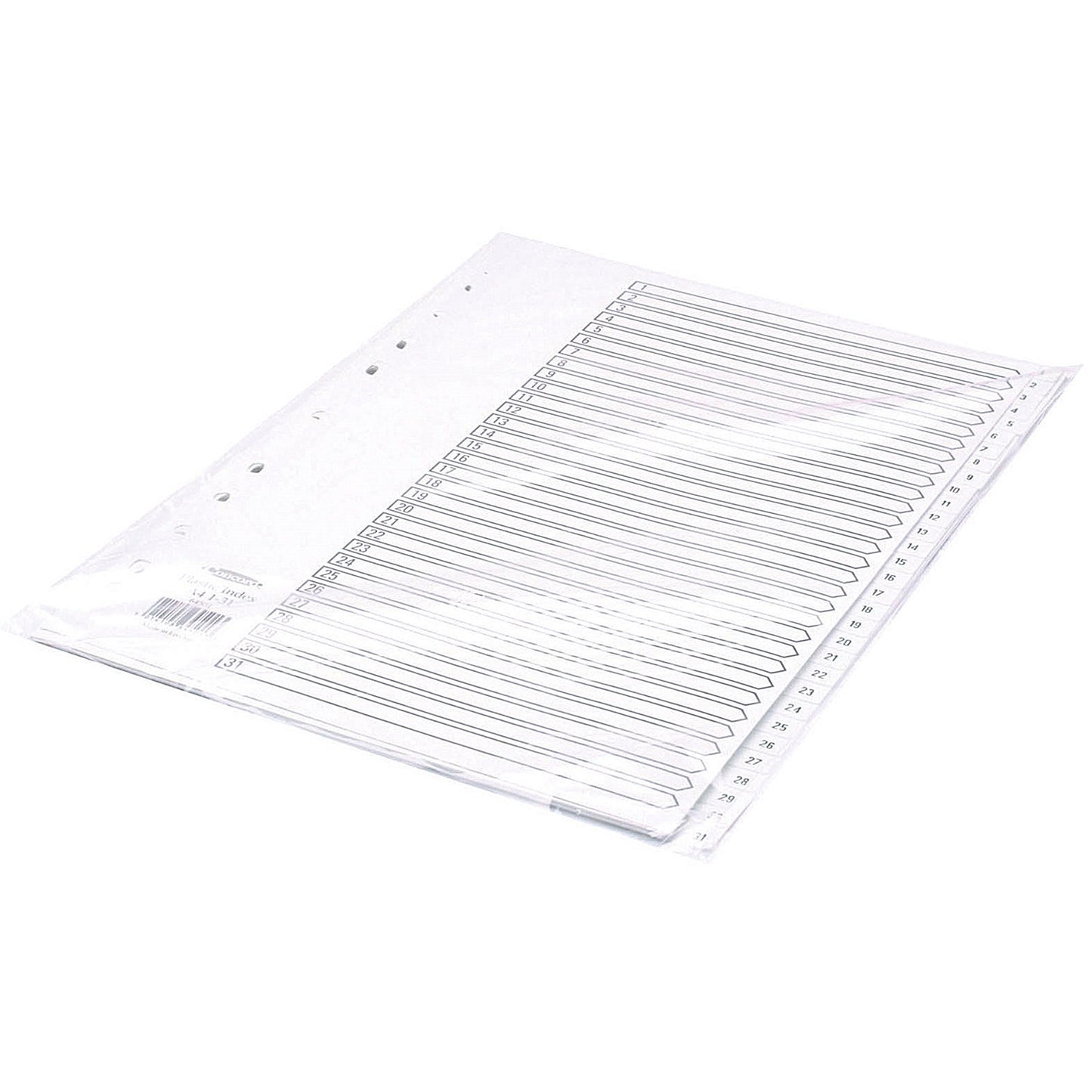 Concord Plastic Index Dividers, 1-31, Clear Tabs, A4, White