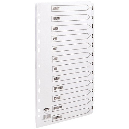 Concord Plastic Index Dividers, Jan-Dec, Clear Tabs, A4, White