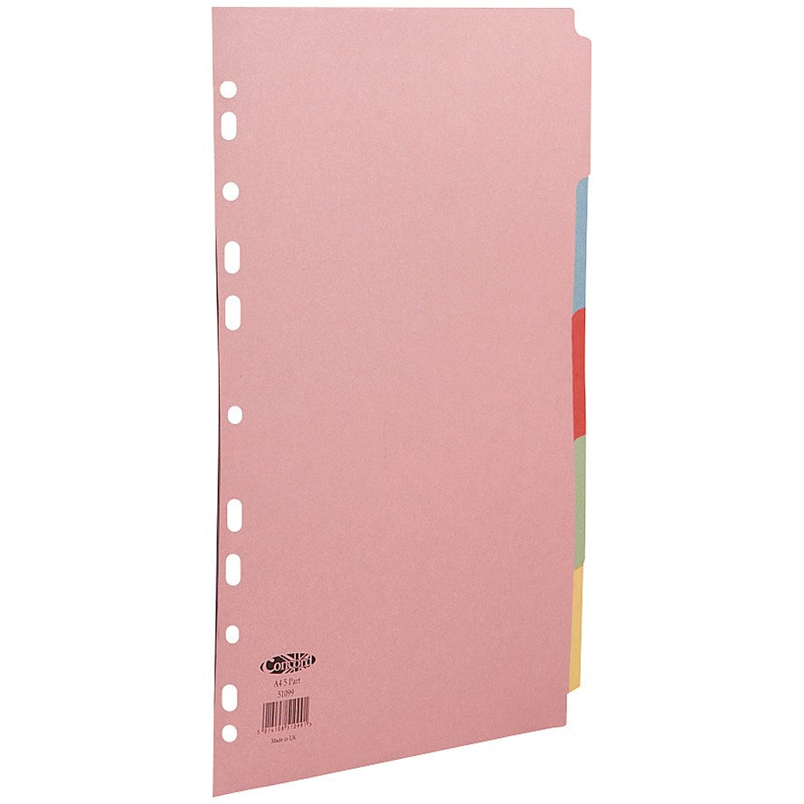 Concord Subject Dividers, 5-Part, Blank Multicolour Tabs, A4, Multicolour