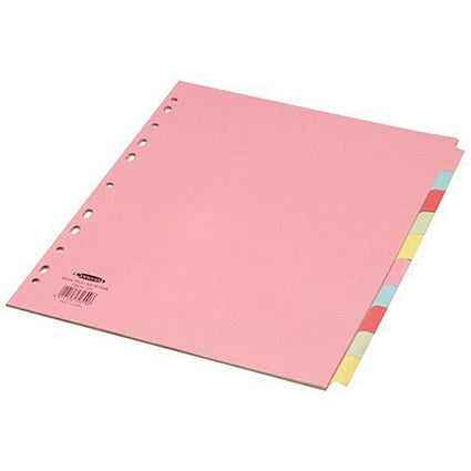 Concord Subject Dividers, Extra Wide, 10-Part, Blank Multicolour Tabs, A4, Multicolour