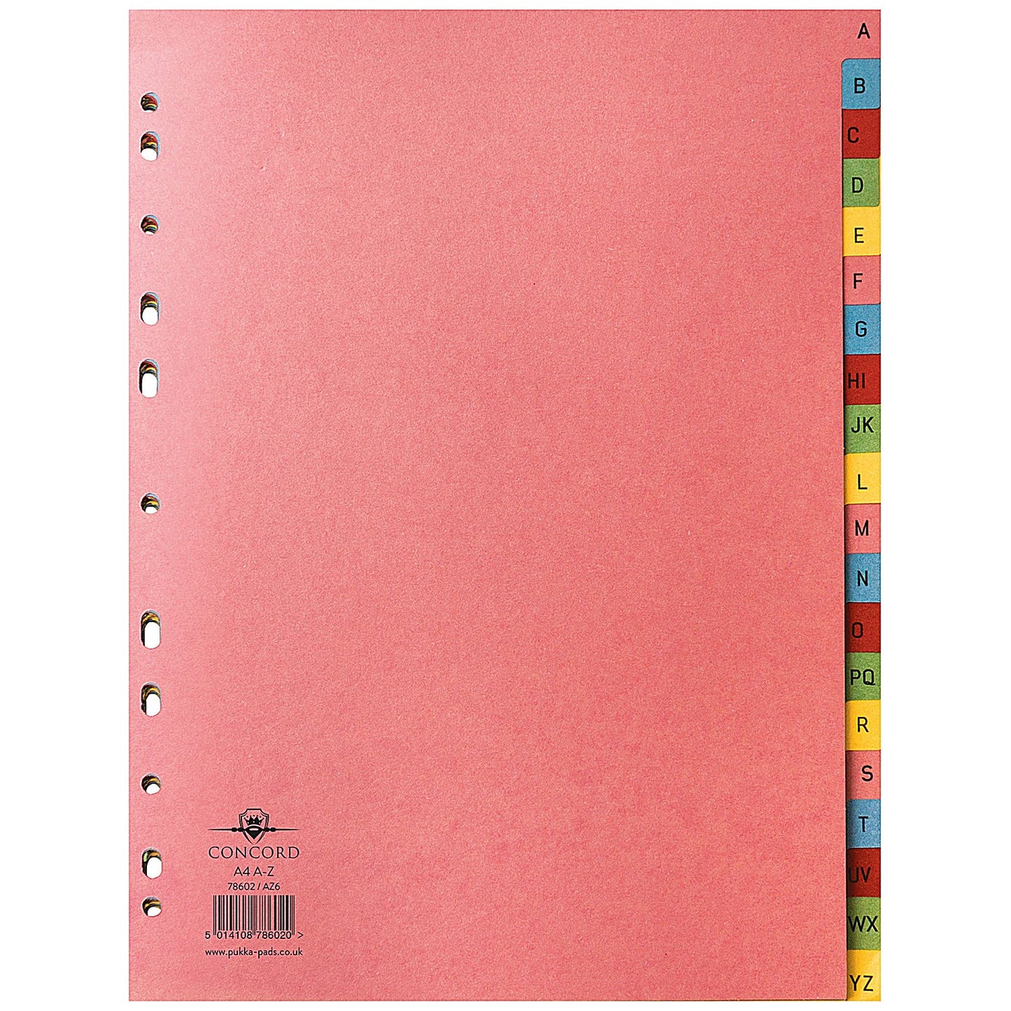 Concord Index Dividers, A-Z, Multicolour Tabs, A4, Multicolour
