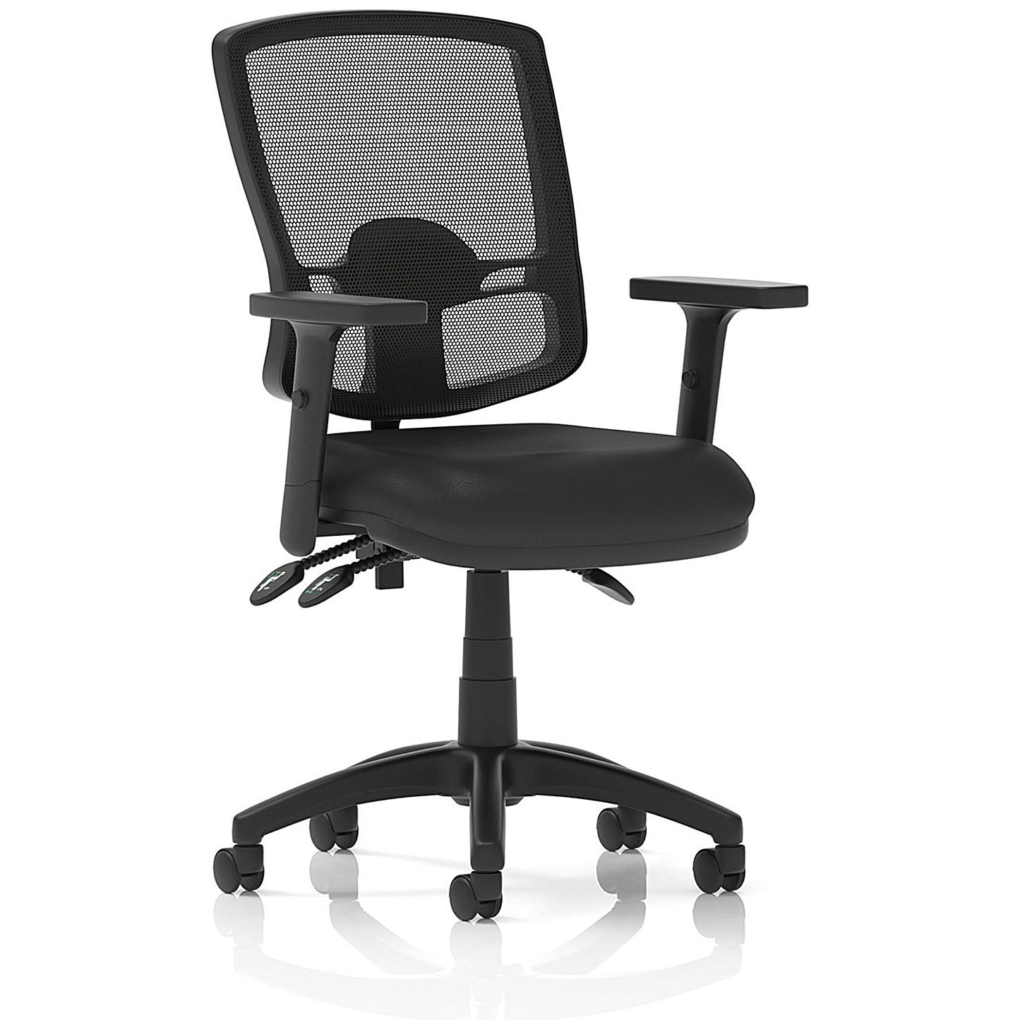 Eclipse Plus III Deluxe Mesh Back Bonded Leather Operator Chair, Adjustable Arms, Black