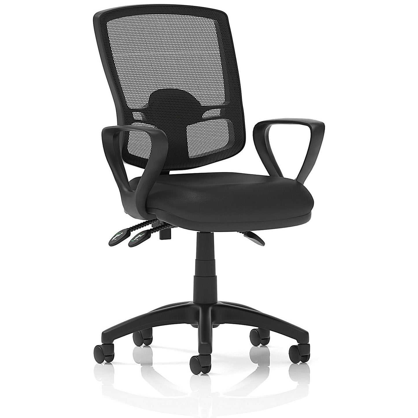 Eclipse Plus III Deluxe Mesh Back Bonded Leather Operator Chair, Fixed Height Arms, Black